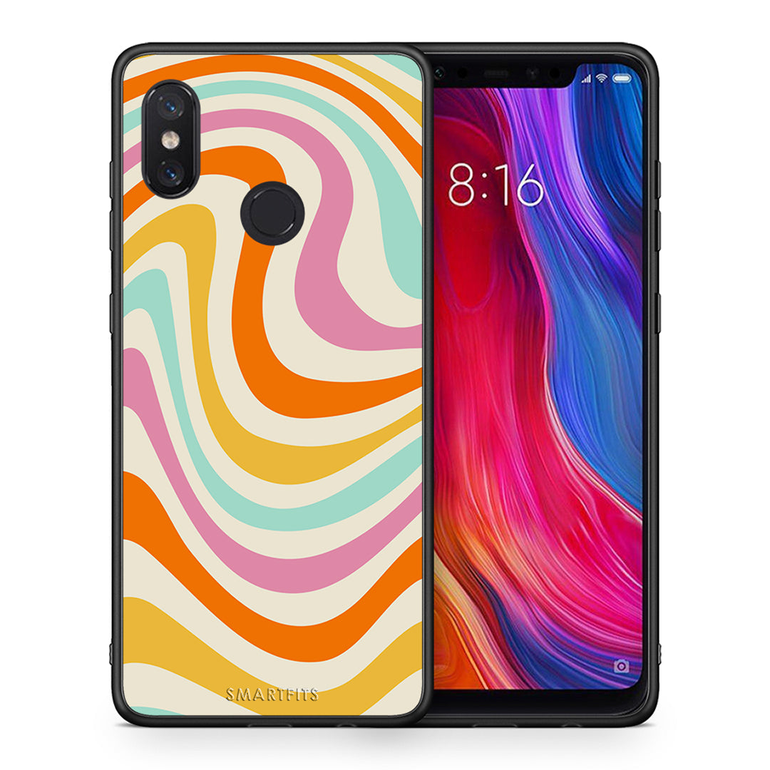 Θήκη Xiaomi Mi 8 Colourful Waves από τη Smartfits με σχέδιο στο πίσω μέρος και μαύρο περίβλημα | Xiaomi Mi 8 Colourful Waves case with colorful back and black bezels