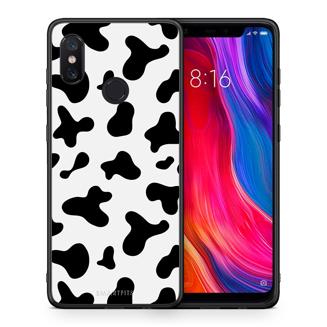 Θήκη Xiaomi Mi 8 Cow Print από τη Smartfits με σχέδιο στο πίσω μέρος και μαύρο περίβλημα | Xiaomi Mi 8 Cow Print case with colorful back and black bezels