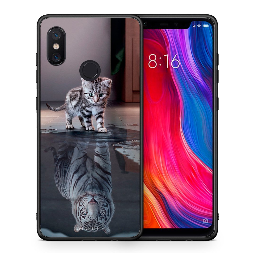 Θήκη Xiaomi Mi 8 Tiger Cute από τη Smartfits με σχέδιο στο πίσω μέρος και μαύρο περίβλημα | Xiaomi Mi 8 Tiger Cute case with colorful back and black bezels