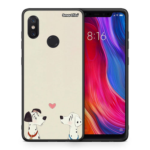 Θήκη Xiaomi Mi 8 Dalmatians Love από τη Smartfits με σχέδιο στο πίσω μέρος και μαύρο περίβλημα | Xiaomi Mi 8 Dalmatians Love case with colorful back and black bezels