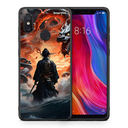 Θήκη Xiaomi Mi 8 Dragons Fight από τη Smartfits με σχέδιο στο πίσω μέρος και μαύρο περίβλημα | Xiaomi Mi 8 Dragons Fight case with colorful back and black bezels