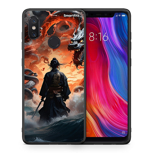 Θήκη Xiaomi Mi 8 Dragons Fight από τη Smartfits με σχέδιο στο πίσω μέρος και μαύρο περίβλημα | Xiaomi Mi 8 Dragons Fight case with colorful back and black bezels