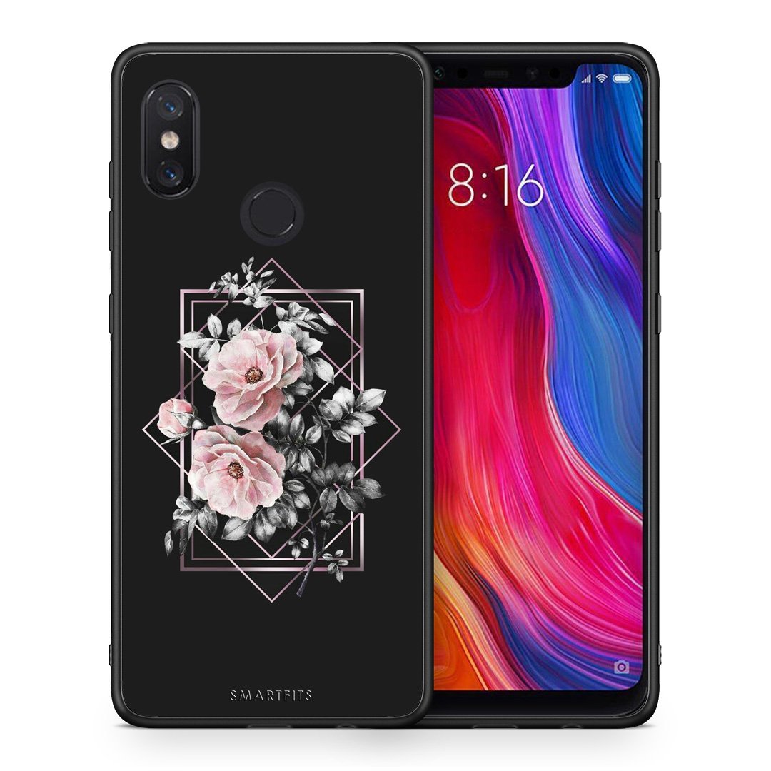 Θήκη Xiaomi Mi 8 Frame Flower από τη Smartfits με σχέδιο στο πίσω μέρος και μαύρο περίβλημα | Xiaomi Mi 8 Frame Flower case with colorful back and black bezels