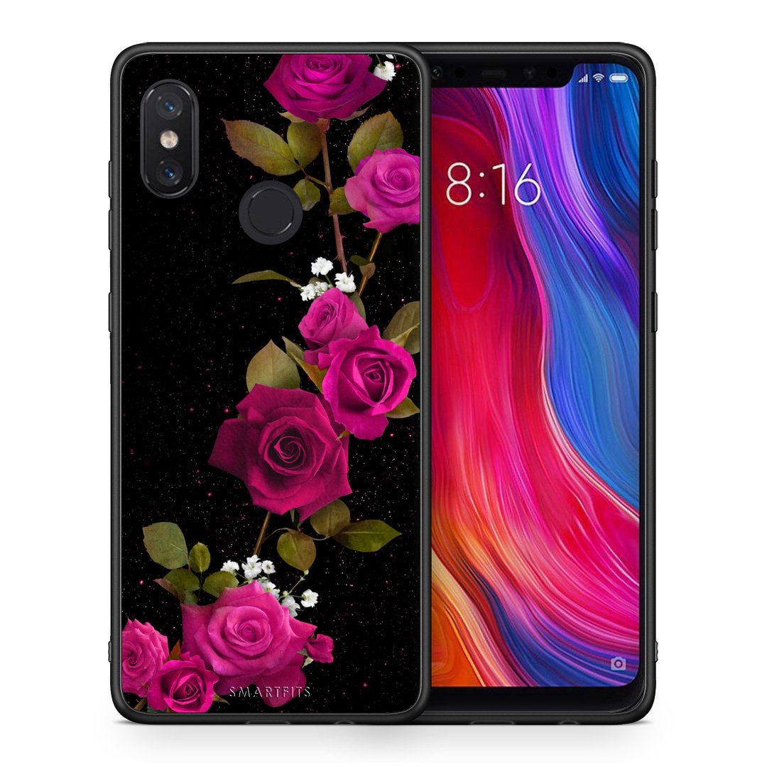Θήκη Xiaomi Mi 8 Red Roses Flower από τη Smartfits με σχέδιο στο πίσω μέρος και μαύρο περίβλημα | Xiaomi Mi 8 Red Roses Flower case with colorful back and black bezels