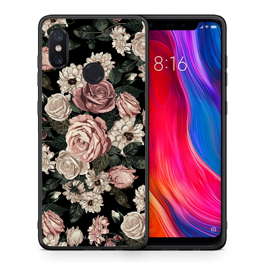 Θήκη Xiaomi Mi 8 Wild Roses Flower από τη Smartfits με σχέδιο στο πίσω μέρος και μαύρο περίβλημα | Xiaomi Mi 8 Wild Roses Flower case with colorful back and black bezels