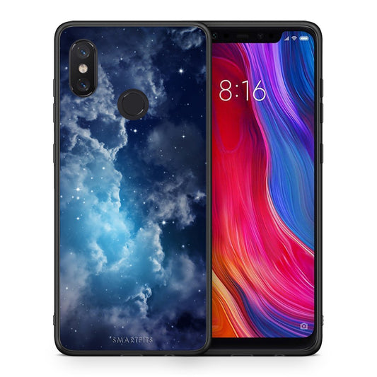 Θήκη Xiaomi Mi 8 Blue Sky Galaxy από τη Smartfits με σχέδιο στο πίσω μέρος και μαύρο περίβλημα | Xiaomi Mi 8 Blue Sky Galaxy case with colorful back and black bezels