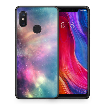 Θήκη Xiaomi Mi 8 Rainbow Galaxy από τη Smartfits με σχέδιο στο πίσω μέρος και μαύρο περίβλημα | Xiaomi Mi 8 Rainbow Galaxy case with colorful back and black bezels