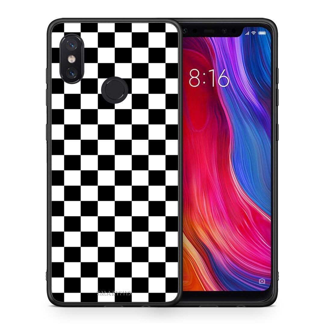 Θήκη Xiaomi Mi 8 Squares Geometric από τη Smartfits με σχέδιο στο πίσω μέρος και μαύρο περίβλημα | Xiaomi Mi 8 Squares Geometric case with colorful back and black bezels