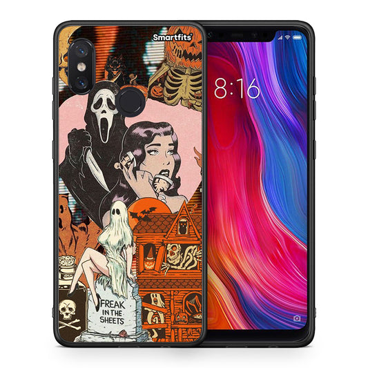 Θήκη Xiaomi Mi 8 Halloween Collage από τη Smartfits με σχέδιο στο πίσω μέρος και μαύρο περίβλημα | Xiaomi Mi 8 Halloween Collage case with colorful back and black bezels