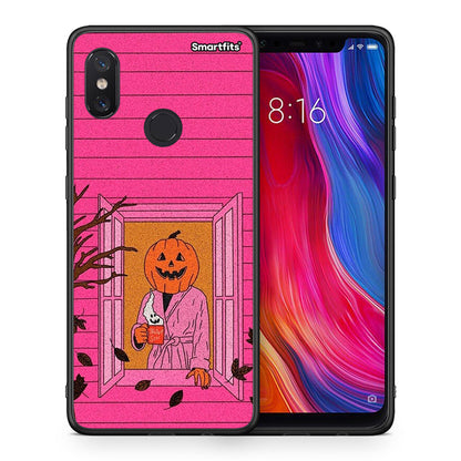 Θήκη Xiaomi Mi 8 Halloween Pumpkin Lady από τη Smartfits με σχέδιο στο πίσω μέρος και μαύρο περίβλημα | Xiaomi Mi 8 Halloween Pumpkin Lady case with colorful back and black bezels