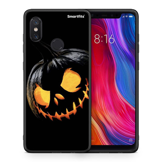 Θήκη Xiaomi Mi 8 Halloween Scary Pumpkin από τη Smartfits με σχέδιο στο πίσω μέρος και μαύρο περίβλημα | Xiaomi Mi 8 Halloween Scary Pumpkin case with colorful back and black bezels