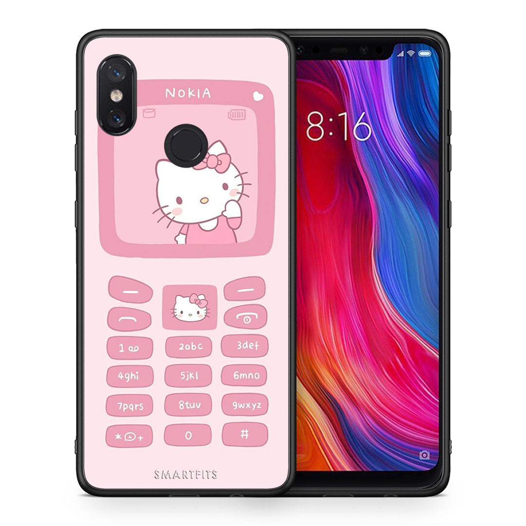 Θήκη Αγίου Βαλεντίνου Xiaomi Mi 8 Hello Kitten από τη Smartfits με σχέδιο στο πίσω μέρος και μαύρο περίβλημα | Xiaomi Mi 8 Hello Kitten case with colorful back and black bezels