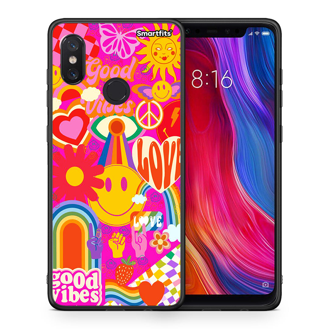 Θήκη Xiaomi Mi 8 Hippie Love από τη Smartfits με σχέδιο στο πίσω μέρος και μαύρο περίβλημα | Xiaomi Mi 8 Hippie Love case with colorful back and black bezels