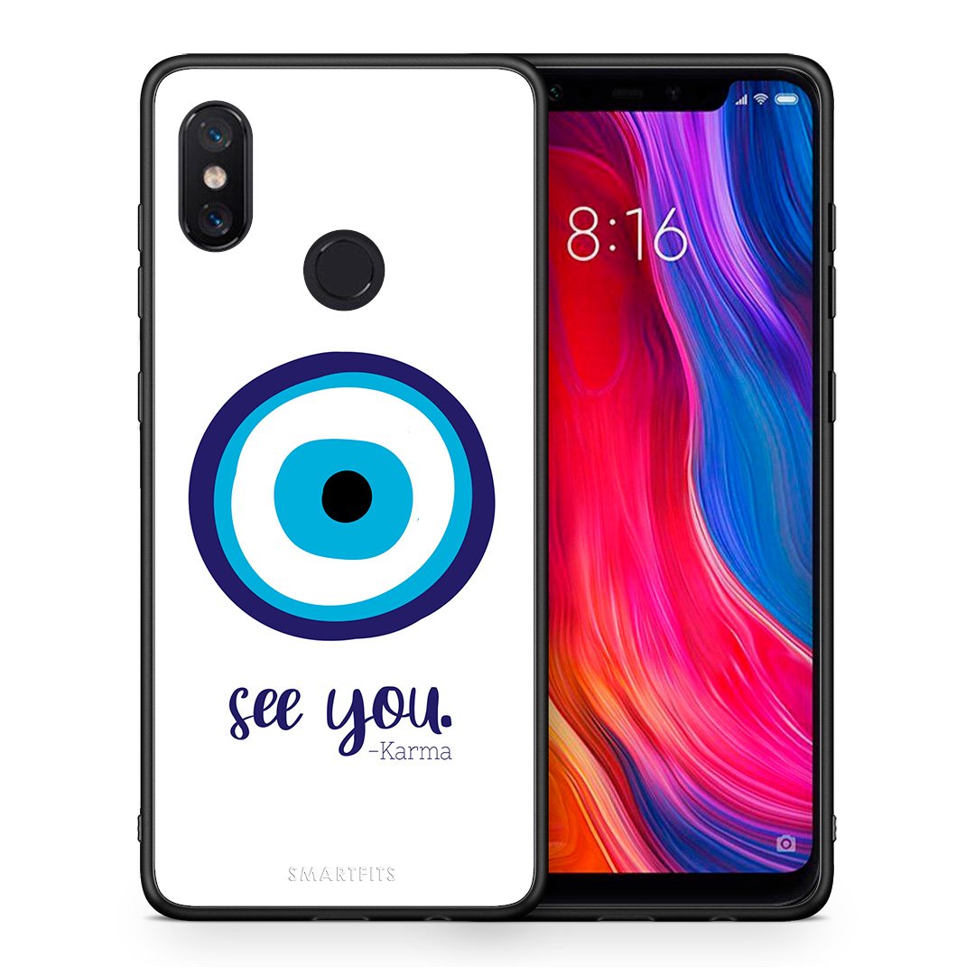 Θήκη Xiaomi Mi 8 Karma Says από τη Smartfits με σχέδιο στο πίσω μέρος και μαύρο περίβλημα | Xiaomi Mi 8 Karma Says case with colorful back and black bezels