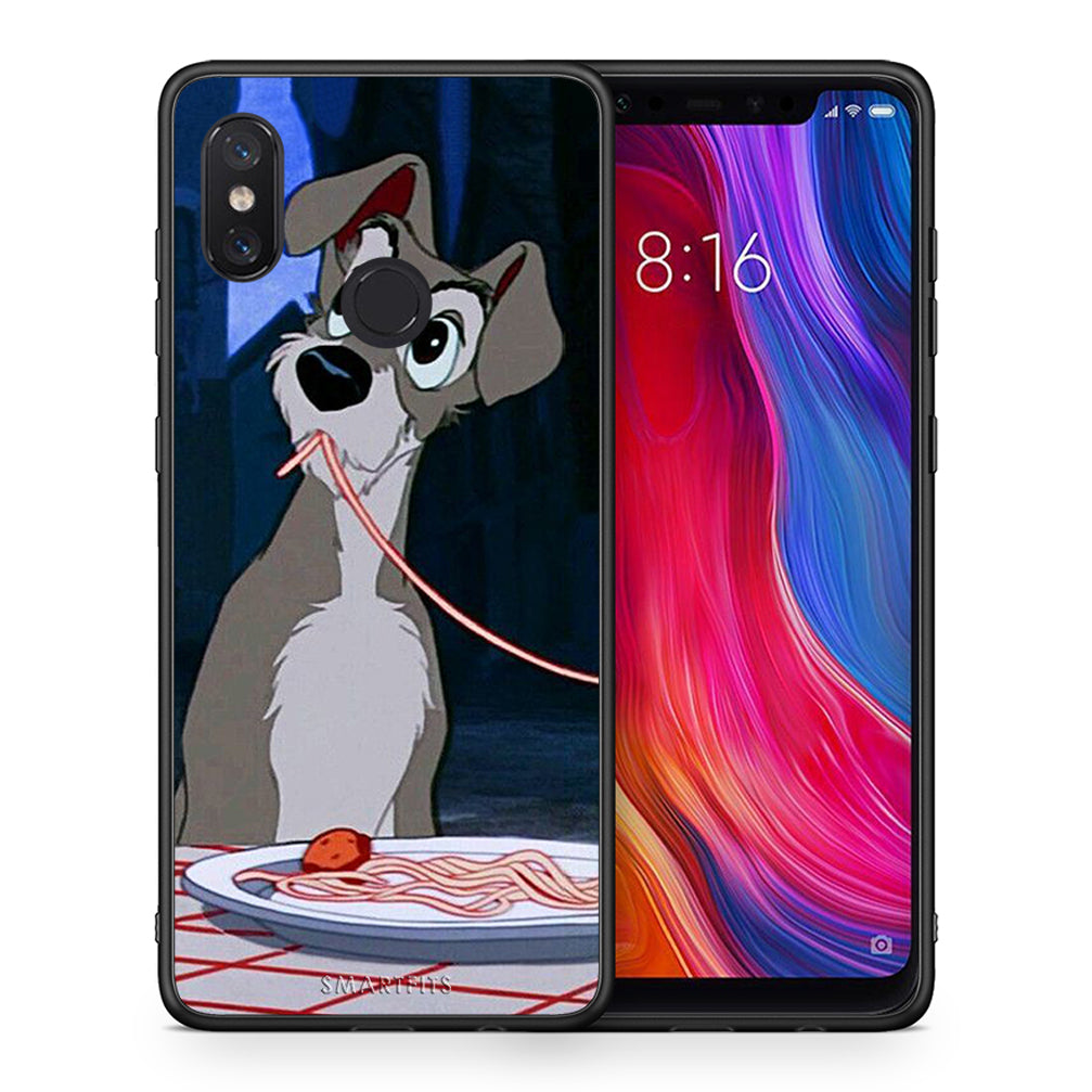 Θήκη Αγίου Βαλεντίνου Xiaomi Mi 8 Lady And Tramp 1 από τη Smartfits με σχέδιο στο πίσω μέρος και μαύρο περίβλημα | Xiaomi Mi 8 Lady And Tramp 1 case with colorful back and black bezels