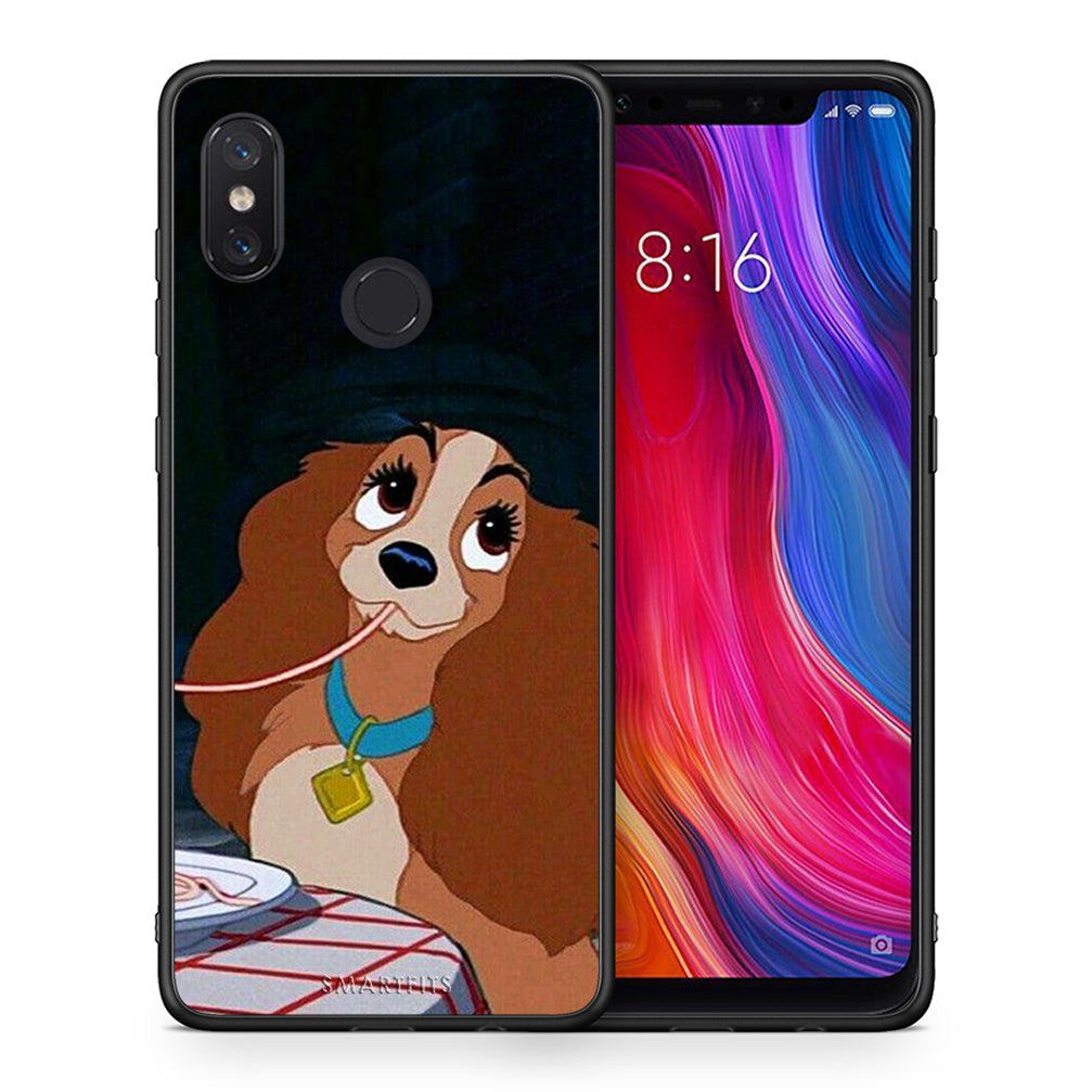 Θήκη Αγίου Βαλεντίνου Xiaomi Mi 8 Lady And Tramp 2 από τη Smartfits με σχέδιο στο πίσω μέρος και μαύρο περίβλημα | Xiaomi Mi 8 Lady And Tramp 2 case with colorful back and black bezels