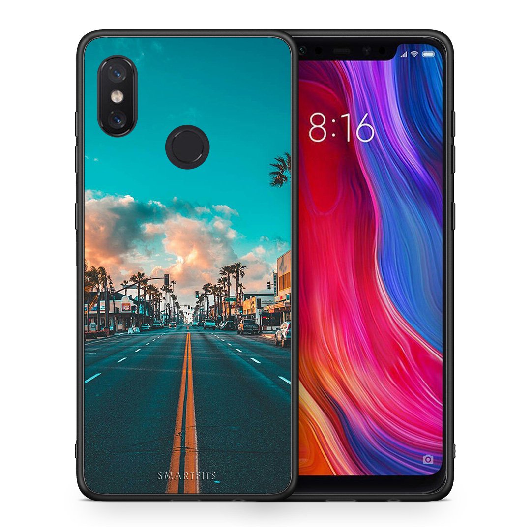 Θήκη Xiaomi Mi 8 City Landscape από τη Smartfits με σχέδιο στο πίσω μέρος και μαύρο περίβλημα | Xiaomi Mi 8 City Landscape case with colorful back and black bezels