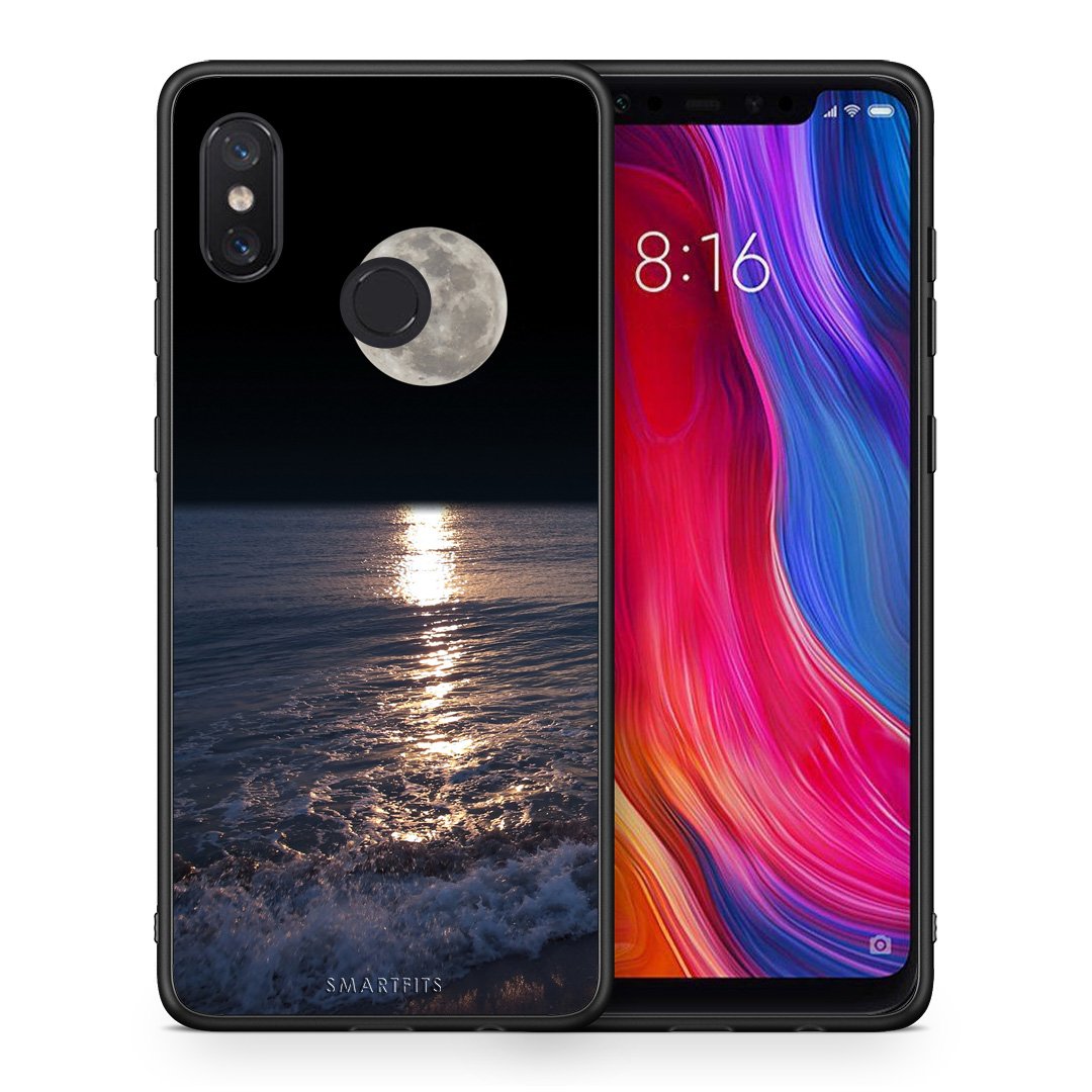 Θήκη Xiaomi Mi 8 Moon Landscape από τη Smartfits με σχέδιο στο πίσω μέρος και μαύρο περίβλημα | Xiaomi Mi 8 Moon Landscape case with colorful back and black bezels