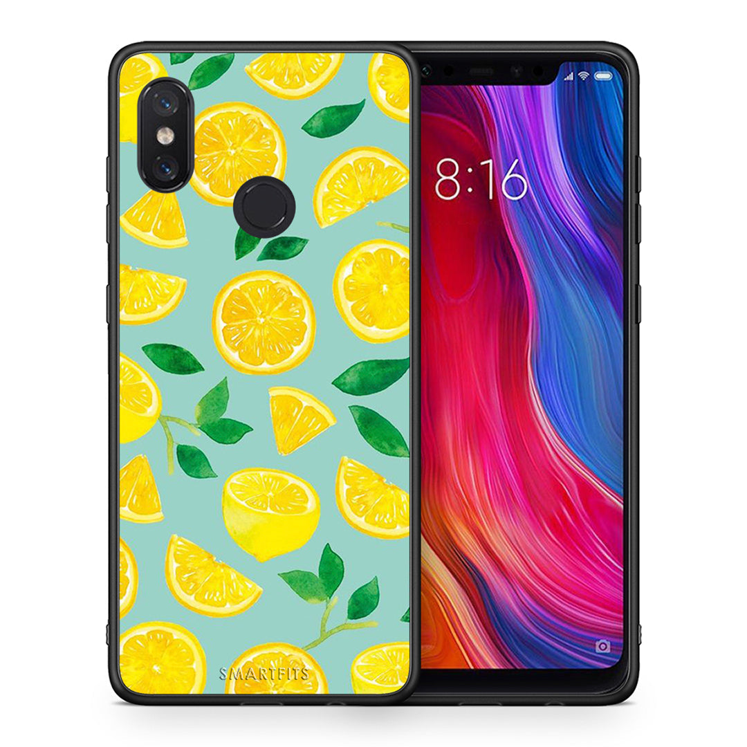Θήκη Xiaomi Mi 8 Lemons από τη Smartfits με σχέδιο στο πίσω μέρος και μαύρο περίβλημα | Xiaomi Mi 8 Lemons case with colorful back and black bezels