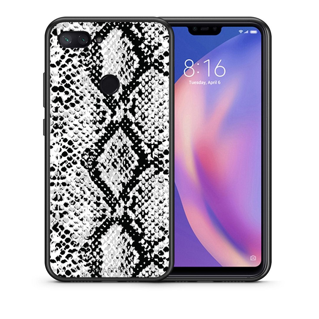 Θήκη Xiaomi Mi 8 Lite White Snake Animal από τη Smartfits με σχέδιο στο πίσω μέρος και μαύρο περίβλημα | Xiaomi Mi 8 Lite White Snake Animal case with colorful back and black bezels