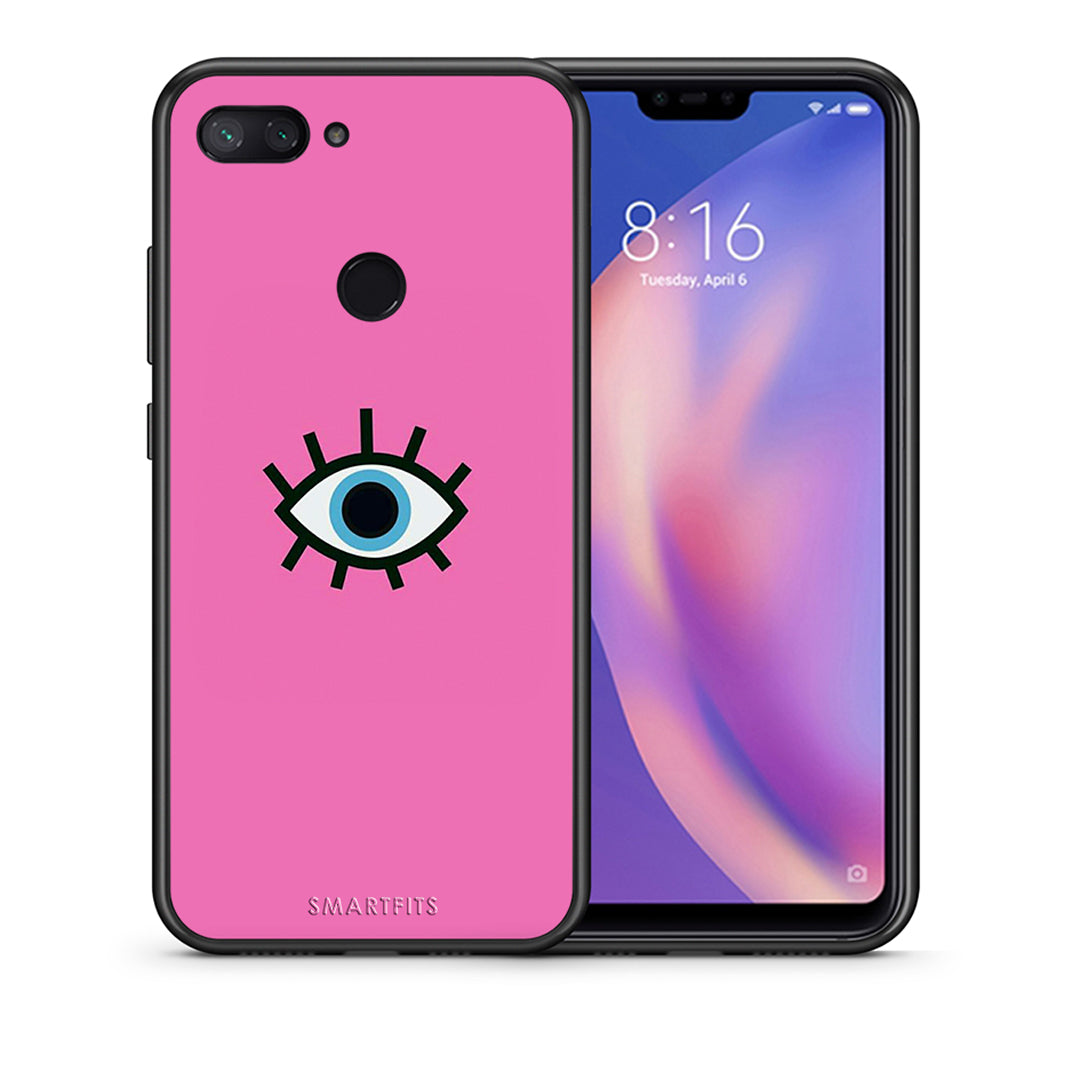 Θήκη Xiaomi Mi 8 Lite Blue Eye Pink από τη Smartfits με σχέδιο στο πίσω μέρος και μαύρο περίβλημα | Xiaomi Mi 8 Lite Blue Eye Pink case with colorful back and black bezels