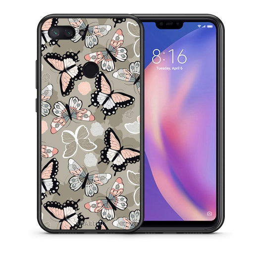 Θήκη Xiaomi Mi 8 Lite Butterflies Boho από τη Smartfits με σχέδιο στο πίσω μέρος και μαύρο περίβλημα | Xiaomi Mi 8 Lite Butterflies Boho case with colorful back and black bezels