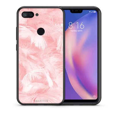 Θήκη Xiaomi Mi 8 Lite Pink Feather Boho από τη Smartfits με σχέδιο στο πίσω μέρος και μαύρο περίβλημα | Xiaomi Mi 8 Lite Pink Feather Boho case with colorful back and black bezels
