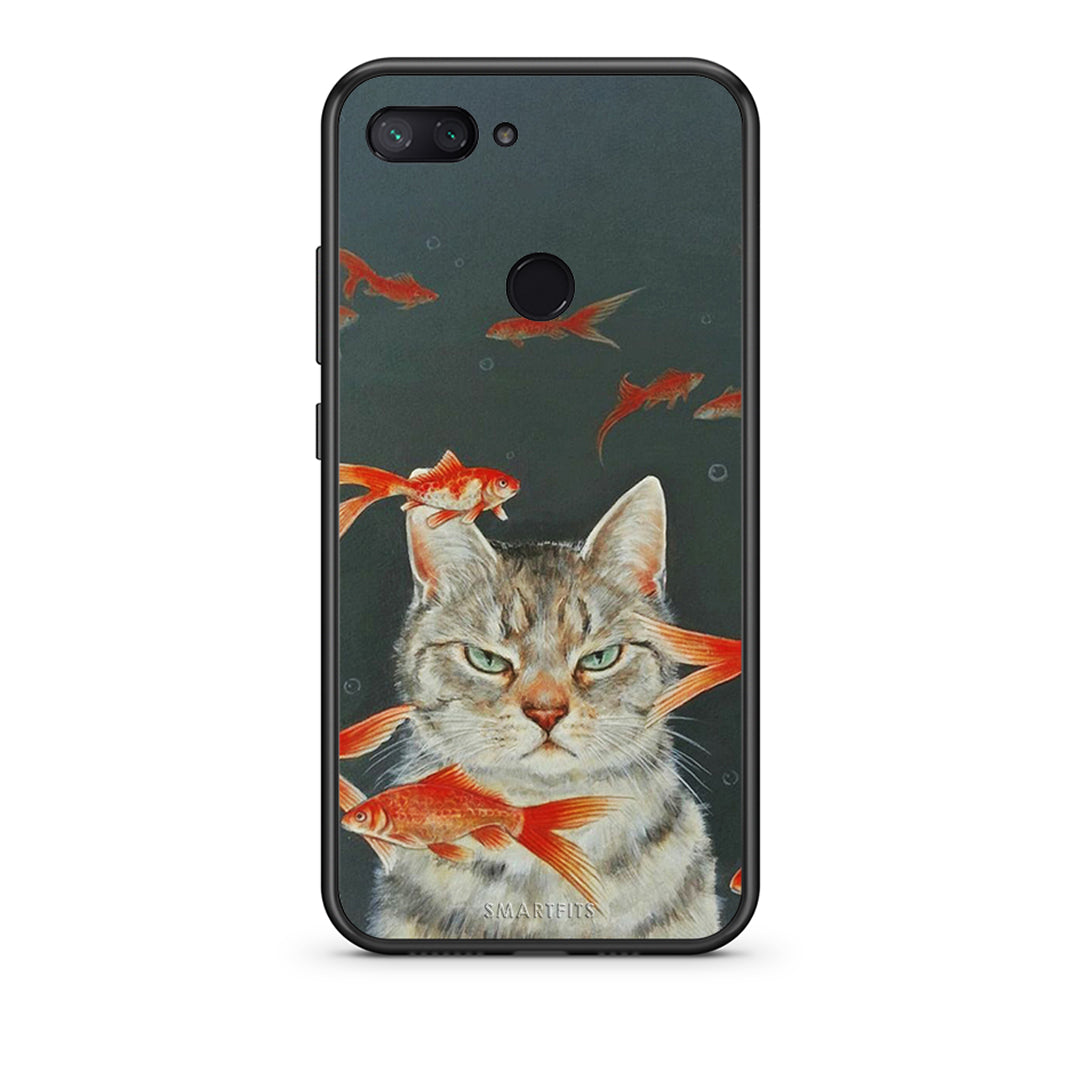 Xiaomi Mi 8 Lite Cat Goldfish θήκη από τη Smartfits με σχέδιο στο πίσω μέρος και μαύρο περίβλημα | Smartphone case with colorful back and black bezels by Smartfits