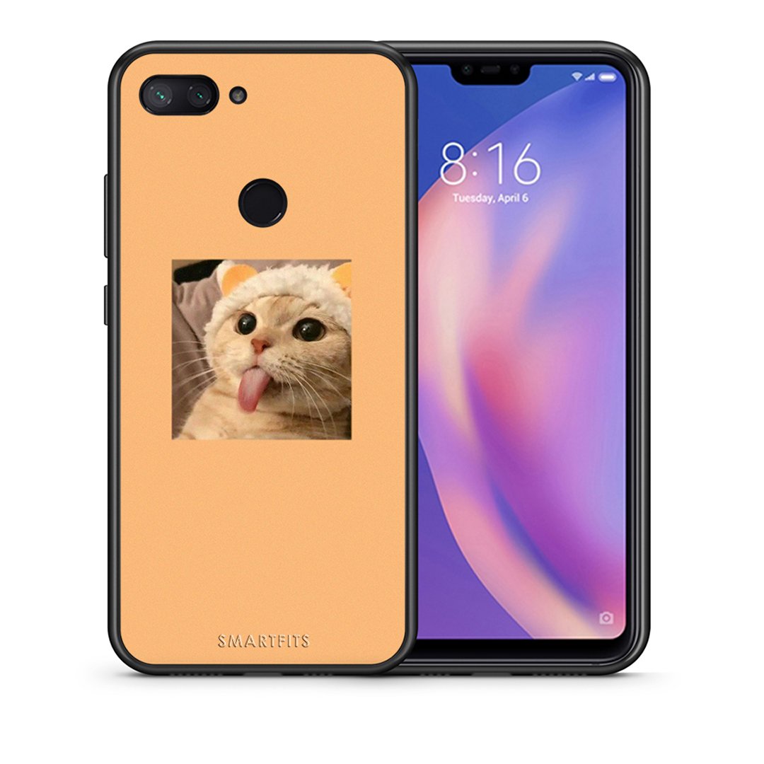 Θήκη Xiaomi Mi 8 Lite Cat Tongue από τη Smartfits με σχέδιο στο πίσω μέρος και μαύρο περίβλημα | Xiaomi Mi 8 Lite Cat Tongue case with colorful back and black bezels