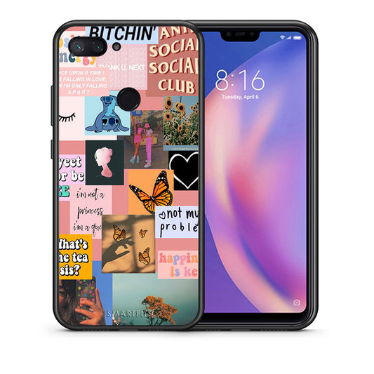 Θήκη Αγίου Βαλεντίνου Xiaomi Mi 8 Lite Collage Bitchin από τη Smartfits με σχέδιο στο πίσω μέρος και μαύρο περίβλημα | Xiaomi Mi 8 Lite Collage Bitchin case with colorful back and black bezels