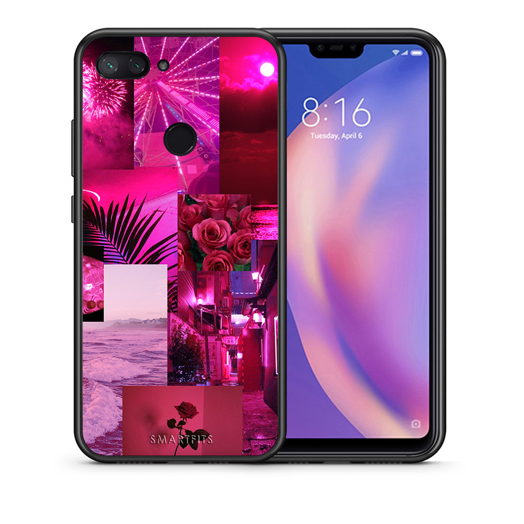 Θήκη Αγίου Βαλεντίνου Xiaomi Mi 8 Lite Collage Red Roses από τη Smartfits με σχέδιο στο πίσω μέρος και μαύρο περίβλημα | Xiaomi Mi 8 Lite Collage Red Roses case with colorful back and black bezels