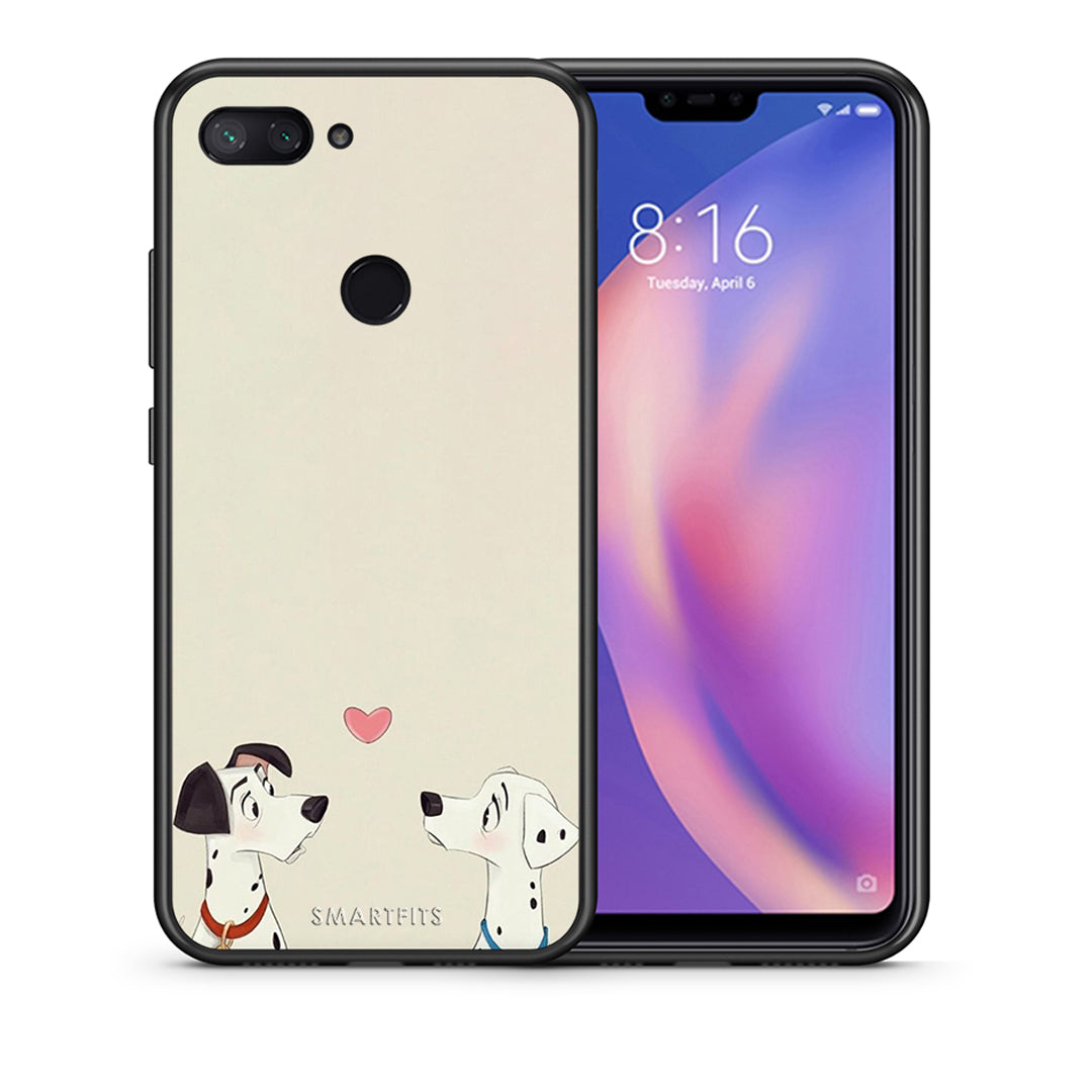 Θήκη Xiaomi Mi 8 Lite Dalmatians Love από τη Smartfits με σχέδιο στο πίσω μέρος και μαύρο περίβλημα | Xiaomi Mi 8 Lite Dalmatians Love case with colorful back and black bezels