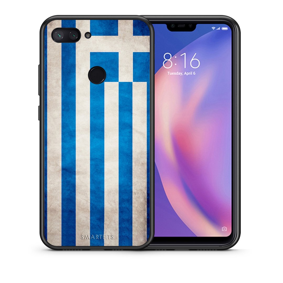 Θήκη Xiaomi Mi 8 Lite Greek Flag από τη Smartfits με σχέδιο στο πίσω μέρος και μαύρο περίβλημα | Xiaomi Mi 8 Lite Greek Flag case with colorful back and black bezels