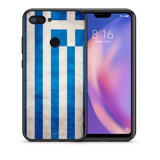 Θήκη Xiaomi Mi 8 Lite Greek Flag από τη Smartfits με σχέδιο στο πίσω μέρος και μαύρο περίβλημα | Xiaomi Mi 8 Lite Greek Flag case with colorful back and black bezels