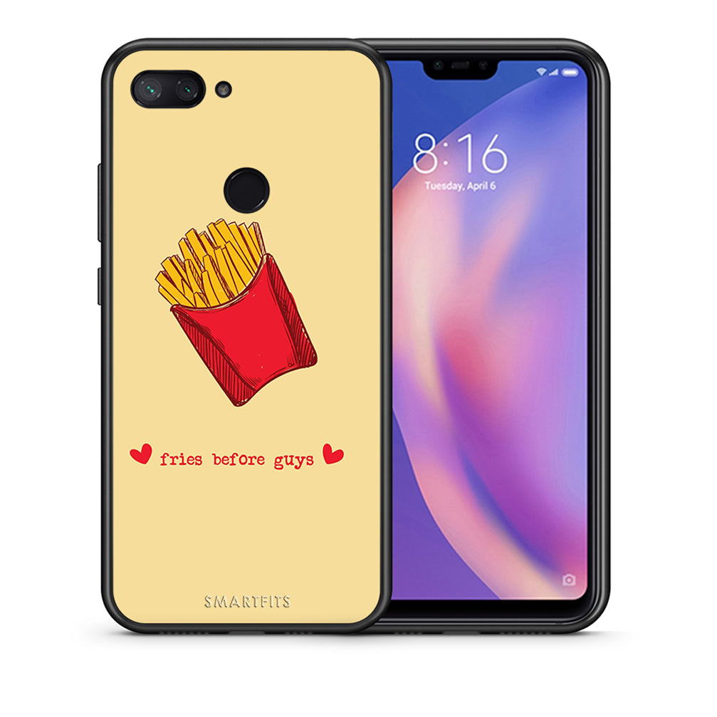 Θήκη Αγίου Βαλεντίνου Xiaomi Mi 8 Lite Fries Before Guys από τη Smartfits με σχέδιο στο πίσω μέρος και μαύρο περίβλημα | Xiaomi Mi 8 Lite Fries Before Guys case with colorful back and black bezels