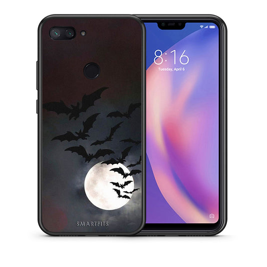 Θήκη Xiaomi Mi 8 Lite Halloween Bat Night από τη Smartfits με σχέδιο στο πίσω μέρος και μαύρο περίβλημα | Xiaomi Mi 8 Lite Halloween Bat Night case with colorful back and black bezels