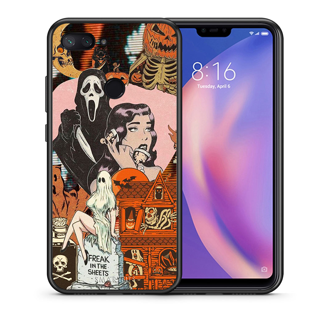 Θήκη Xiaomi Mi 8 Lite Halloween Collage από τη Smartfits με σχέδιο στο πίσω μέρος και μαύρο περίβλημα | Xiaomi Mi 8 Lite Halloween Collage case with colorful back and black bezels