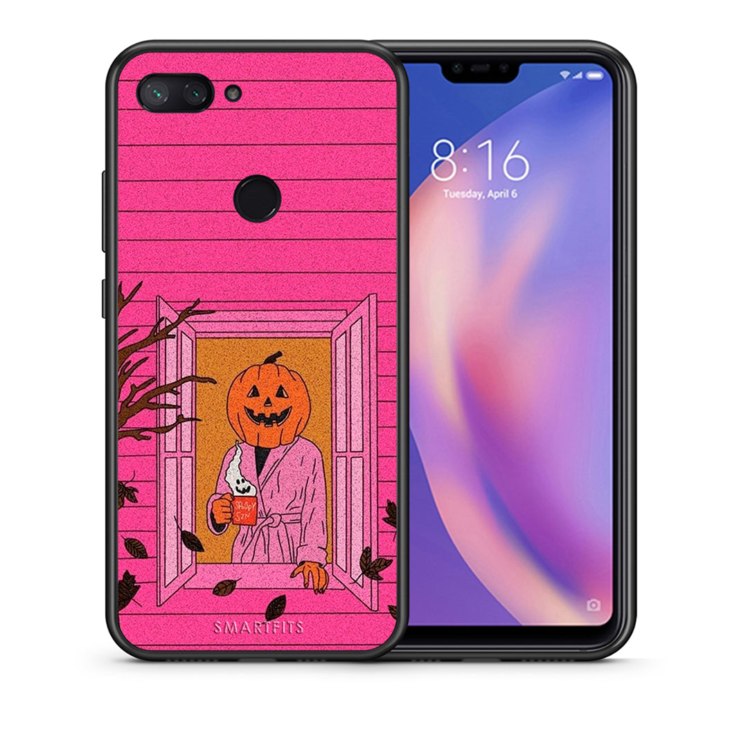 Θήκη Xiaomi Mi 8 Lite Halloween Pumpkin Lady από τη Smartfits με σχέδιο στο πίσω μέρος και μαύρο περίβλημα | Xiaomi Mi 8 Lite Halloween Pumpkin Lady case with colorful back and black bezels