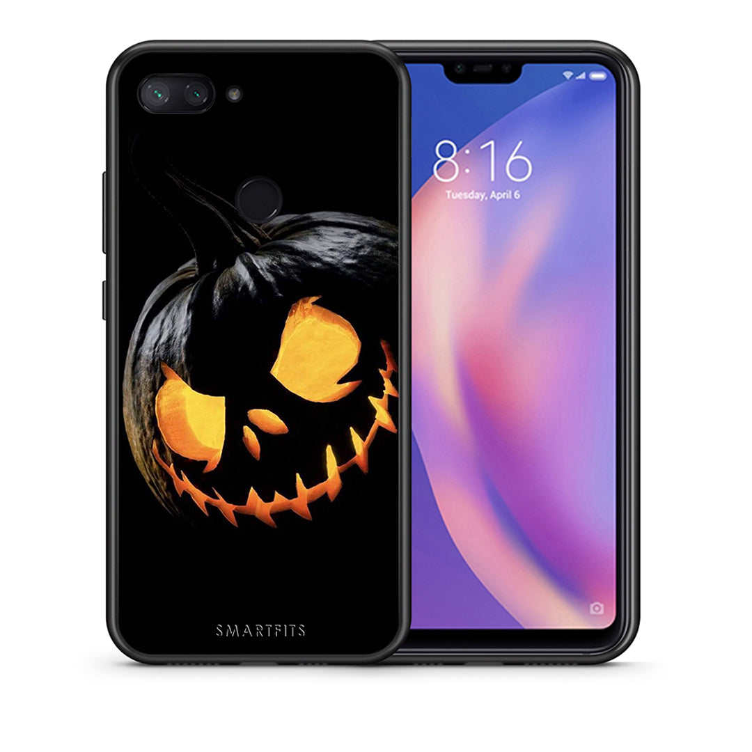 Θήκη Xiaomi Mi 8 Lite Halloween Scary Pumpkin από τη Smartfits με σχέδιο στο πίσω μέρος και μαύρο περίβλημα | Xiaomi Mi 8 Lite Halloween Scary Pumpkin case with colorful back and black bezels