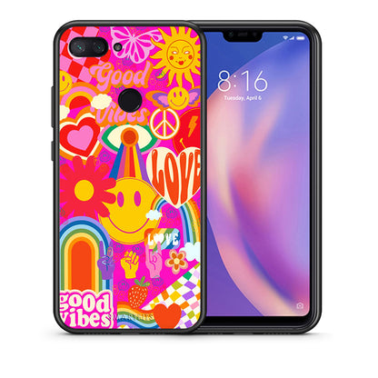 Θήκη Xiaomi Mi 8 Lite Hippie Love από τη Smartfits με σχέδιο στο πίσω μέρος και μαύρο περίβλημα | Xiaomi Mi 8 Lite Hippie Love case with colorful back and black bezels