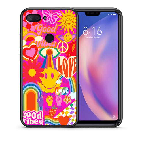 Θήκη Xiaomi Mi 8 Lite Hippie Love από τη Smartfits με σχέδιο στο πίσω μέρος και μαύρο περίβλημα | Xiaomi Mi 8 Lite Hippie Love case with colorful back and black bezels