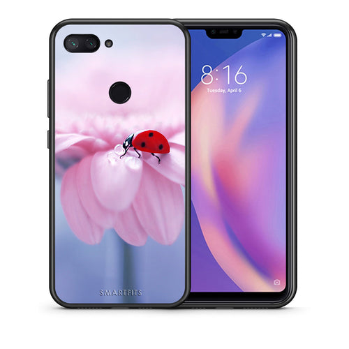 Θήκη Xiaomi Mi 8 Lite Ladybug Flower από τη Smartfits με σχέδιο στο πίσω μέρος και μαύρο περίβλημα | Xiaomi Mi 8 Lite Ladybug Flower case with colorful back and black bezels