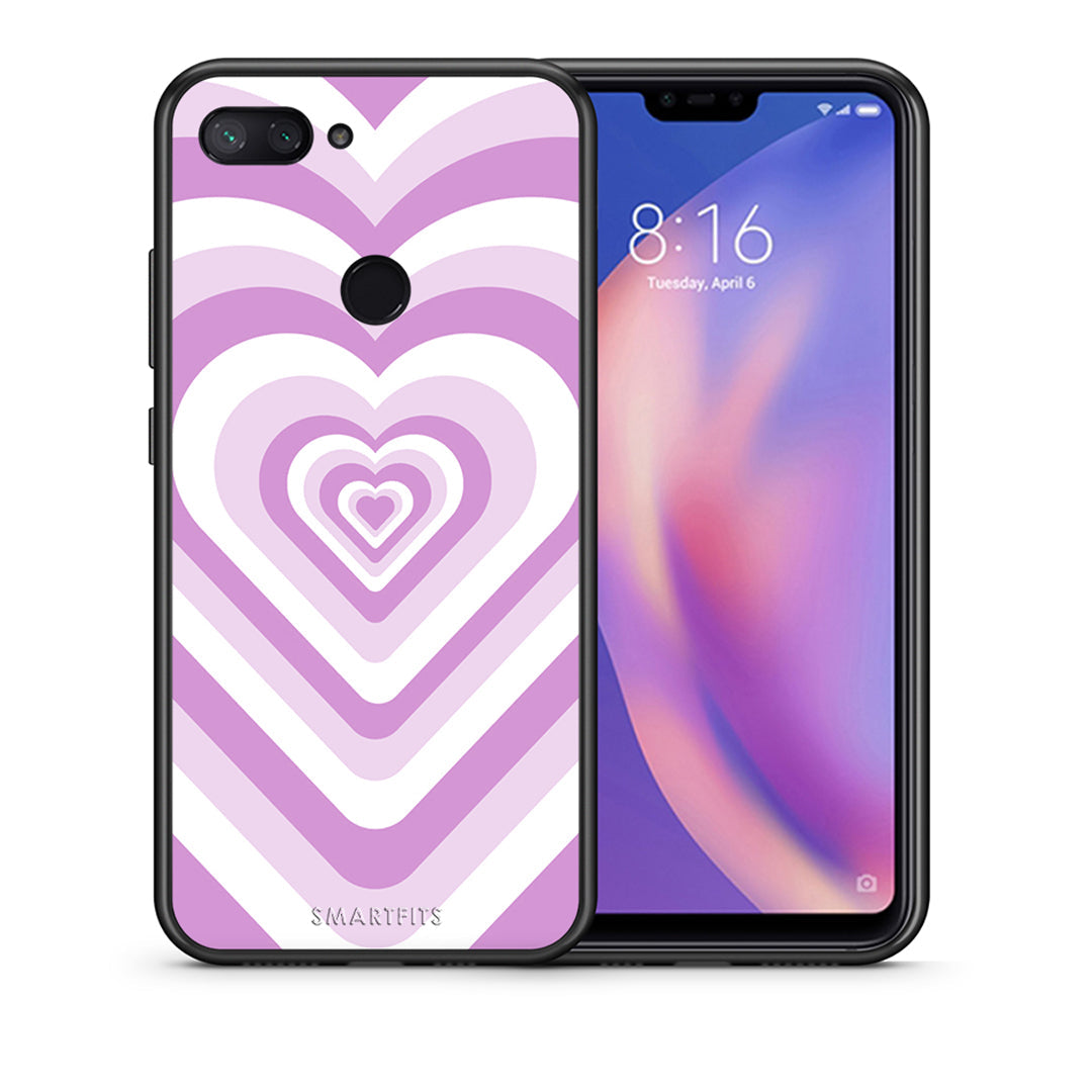 Θήκη Xiaomi Mi 8 Lite Lilac Hearts από τη Smartfits με σχέδιο στο πίσω μέρος και μαύρο περίβλημα | Xiaomi Mi 8 Lite Lilac Hearts case with colorful back and black bezels