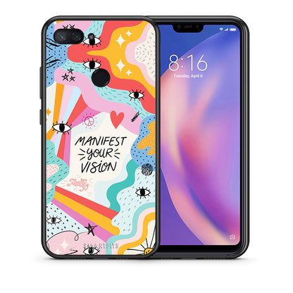 Θήκη Xiaomi Mi 8 Lite Manifest Your Vision από τη Smartfits με σχέδιο στο πίσω μέρος και μαύρο περίβλημα | Xiaomi Mi 8 Lite Manifest Your Vision case with colorful back and black bezels