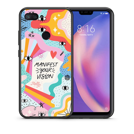 Θήκη Xiaomi Mi 8 Lite Manifest Your Vision από τη Smartfits με σχέδιο στο πίσω μέρος και μαύρο περίβλημα | Xiaomi Mi 8 Lite Manifest Your Vision case with colorful back and black bezels