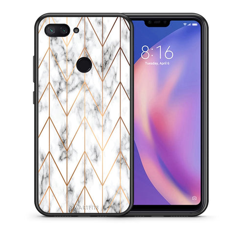 Θήκη Xiaomi Mi 8 Lite Gold Geometric Marble από τη Smartfits με σχέδιο στο πίσω μέρος και μαύρο περίβλημα | Xiaomi Mi 8 Lite Gold Geometric Marble case with colorful back and black bezels