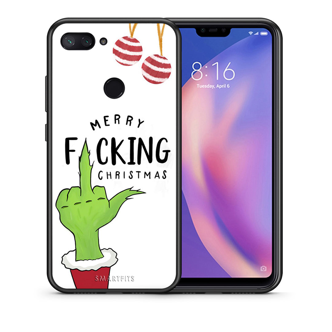 Θήκη Xiaomi Mi 8 Lite Merry F Xmas από τη Smartfits με σχέδιο στο πίσω μέρος και μαύρο περίβλημα | Xiaomi Mi 8 Lite Merry F Xmas case with colorful back and black bezels