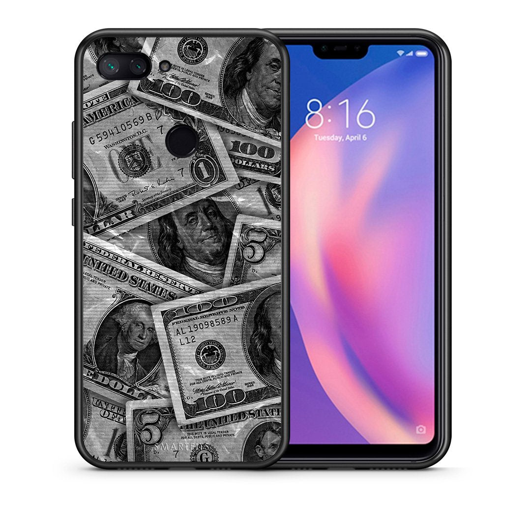 Θήκη Xiaomi Mi 8 Lite Money Dollars από τη Smartfits με σχέδιο στο πίσω μέρος και μαύρο περίβλημα | Xiaomi Mi 8 Lite Money Dollars case with colorful back and black bezels