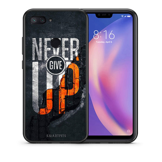 Θήκη Αγίου Βαλεντίνου Xiaomi Mi 8 Lite Never Give Up από τη Smartfits με σχέδιο στο πίσω μέρος και μαύρο περίβλημα | Xiaomi Mi 8 Lite Never Give Up case with colorful back and black bezels