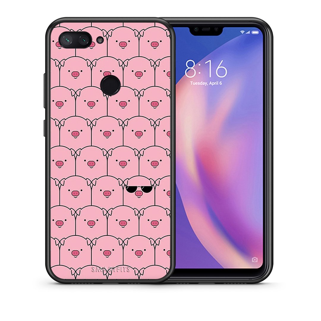 Θήκη Xiaomi Mi 8 Lite Pig Glasses από τη Smartfits με σχέδιο στο πίσω μέρος και μαύρο περίβλημα | Xiaomi Mi 8 Lite Pig Glasses case with colorful back and black bezels